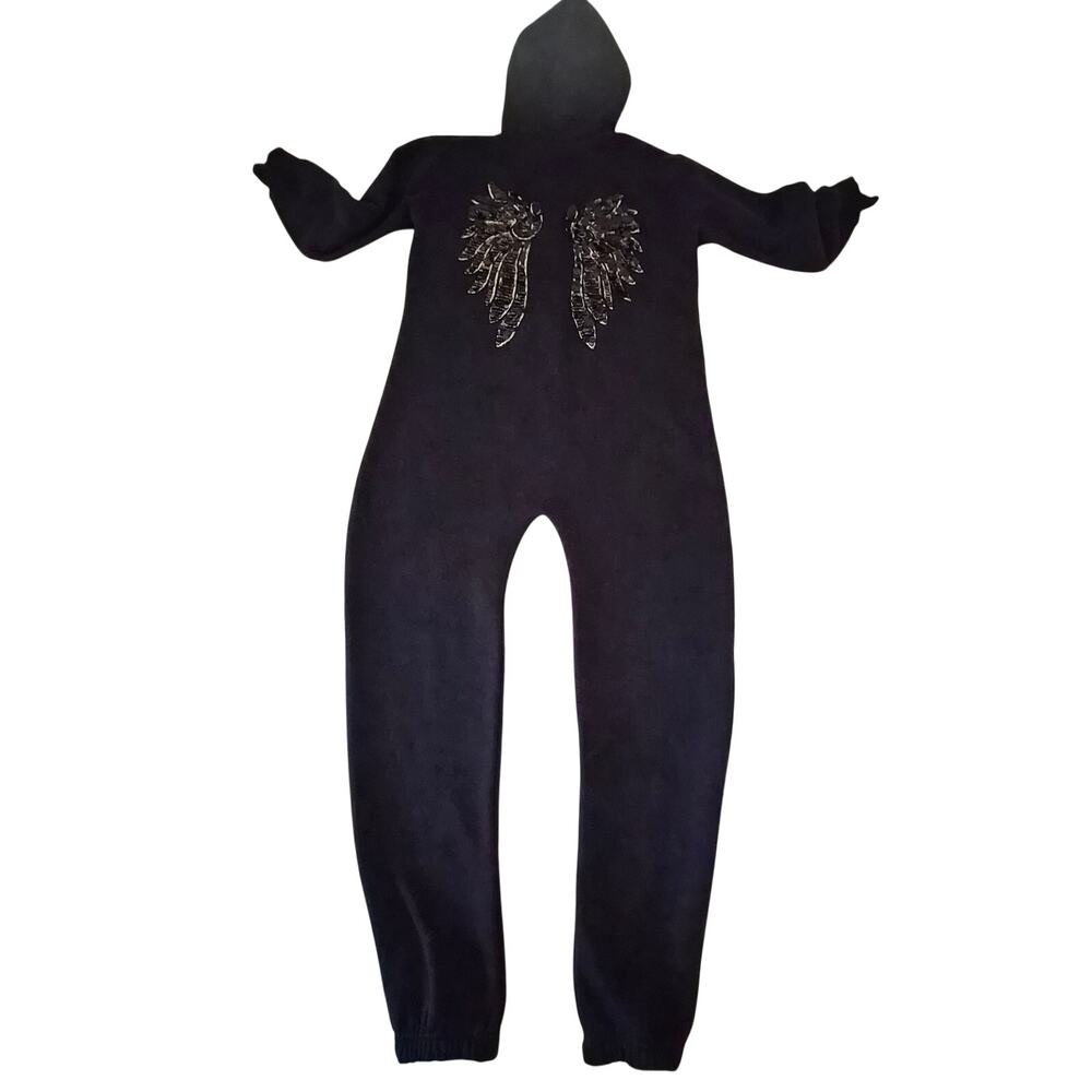 Cat In The Hood Youth 13 Sequin Angel Wings Fleece Hooded Onesie Jumpsuit